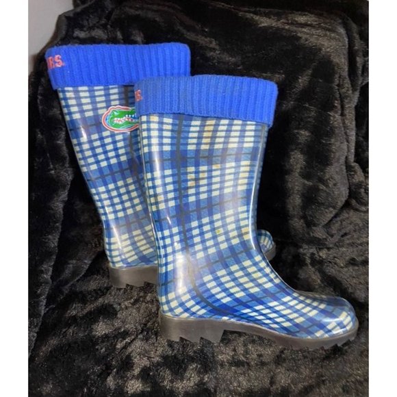 Rain boot rubber gator fashion blue plaid Florida uf - Picture 3 of 10